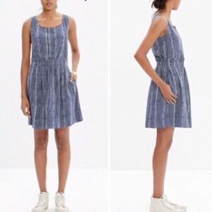 Madewell Blue Batik Striped Silk Ruffle Dress Size 0 Navy Polka Dot